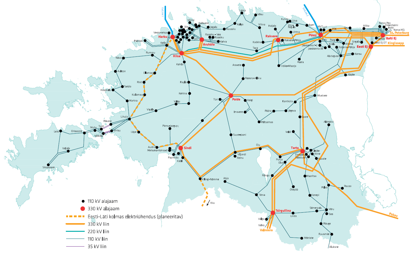 Eesti elektri põhivõrgu kaart